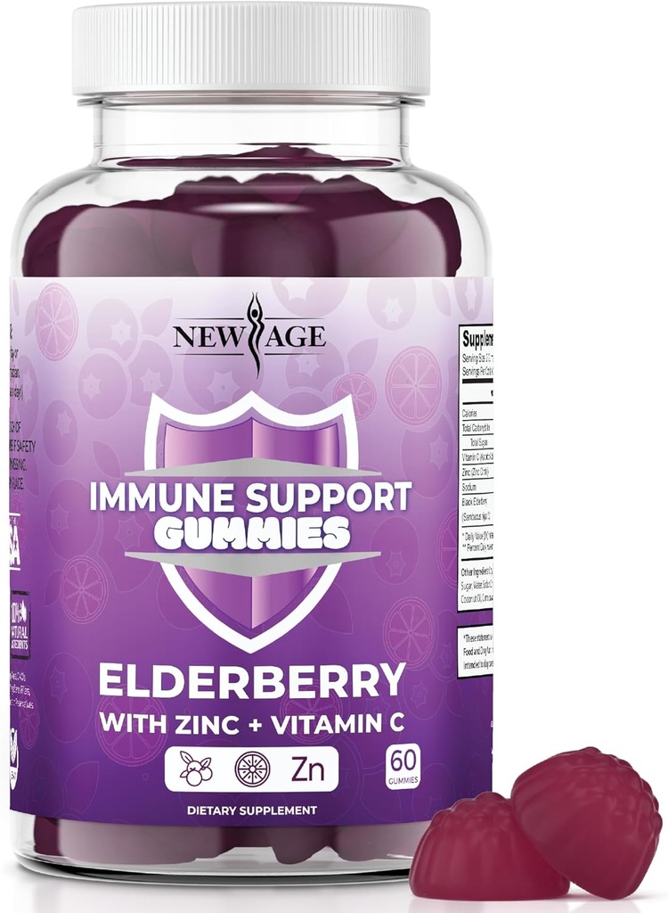 NEW AGE Immune System Support Gummies - Sambucus Black Elderberry Gummies με βιταμίνη C και ψευδάργυρο (Immune Support 60 Gummies)