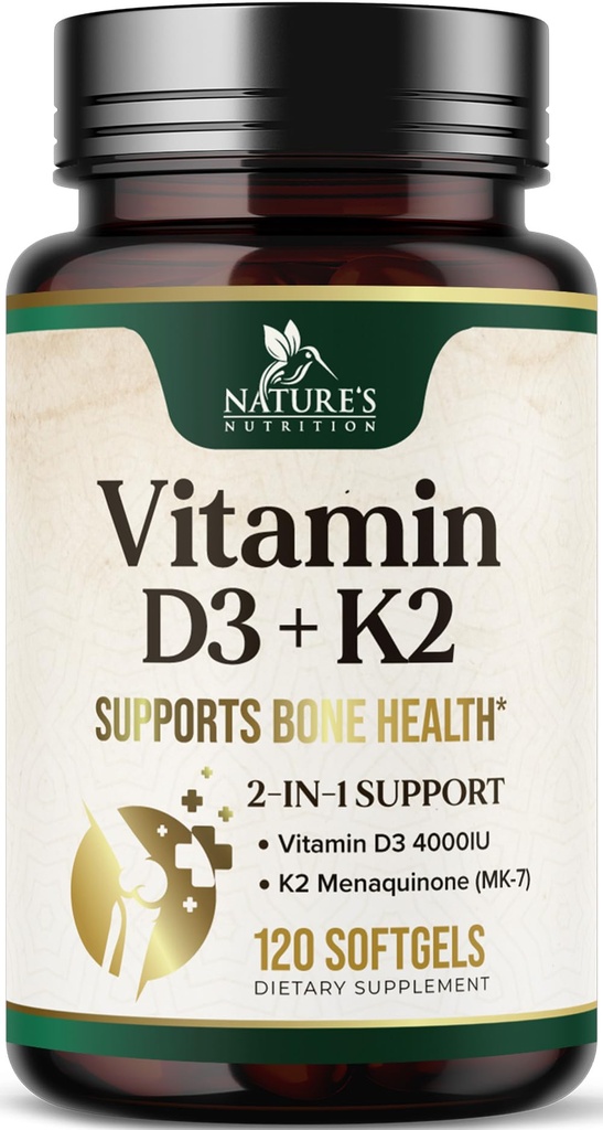 Vitamin D3 4000 IU 100mcg Per Serving - Extra Strength Vitamins D K2 2-in-1 for Bone, Heart, & Muscle Support - Immune Support & Calcium Absorption with Olive Oil - Non-GMO USA Bottled - 120 Softgels