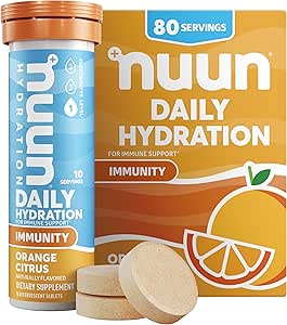 Nuun Ανοσία Ηλεκτρολυτικά Δισκία με Βιταμίνη D, C, E, & A, Ginger, Elderberry, Μαγνήσιο & 4 Άλλα Απαραίτητα Ηλεκτρόλυτα, Vegan, Πορτοκαλί Εσπεριδοειδή, 8 Συσκευασία (80 Μερίδες Σύνολο)
