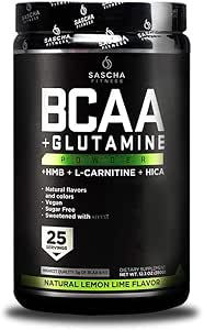 SASCHA FITNESS BCAA 4:1 + Glutamine,HMB,L-Carnitine,HICA | Güçlü ve Anında Toz Ölmüş Zincirli Kekler (BCAAs) for Pre, Intra and Post-Workout | Doğal Limon Lime Flavor,362.5g