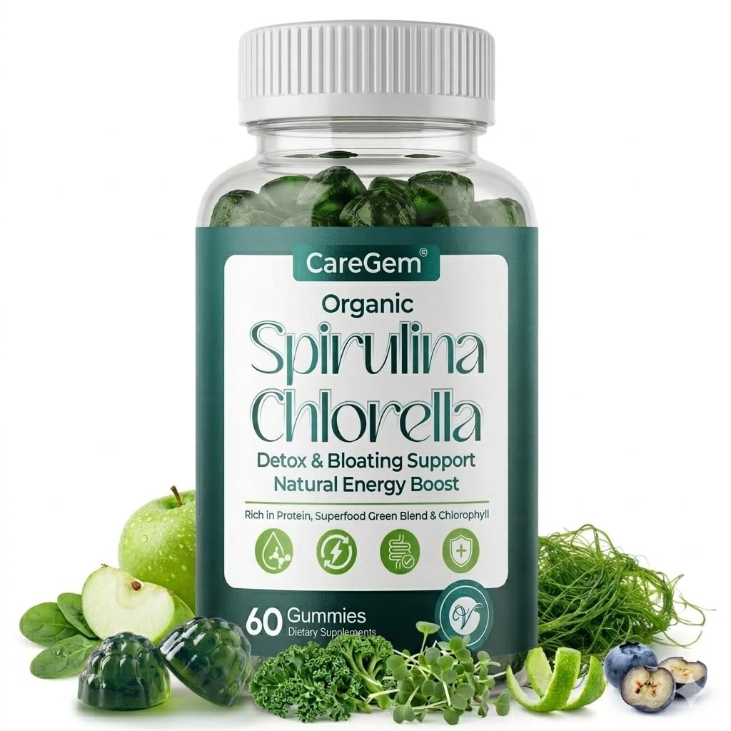 38-in-1 Super Greens Gummies with Sea Moss, Spirulina, Chlorella - Bloating Relief & Gut Health - 100% DV Vitamin A, B12, Iron, Magnesium - Energy & Immunity, Vegan, Green Apple, 60 Cts