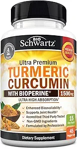 Turmeric Curcumin with Black Pepper Extract 1500 mg - High Abxia Ultra Potent Turmeric Supplement with 95 Curcuminoids and BioPerine - Non GMO Tumeric Capsules for Ortak Destek - 45 Capsules