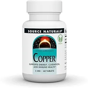 Source Naurals Copper, Supports Energy, Cognition ve Immune Health*, 3 mg - 60 Tabletler