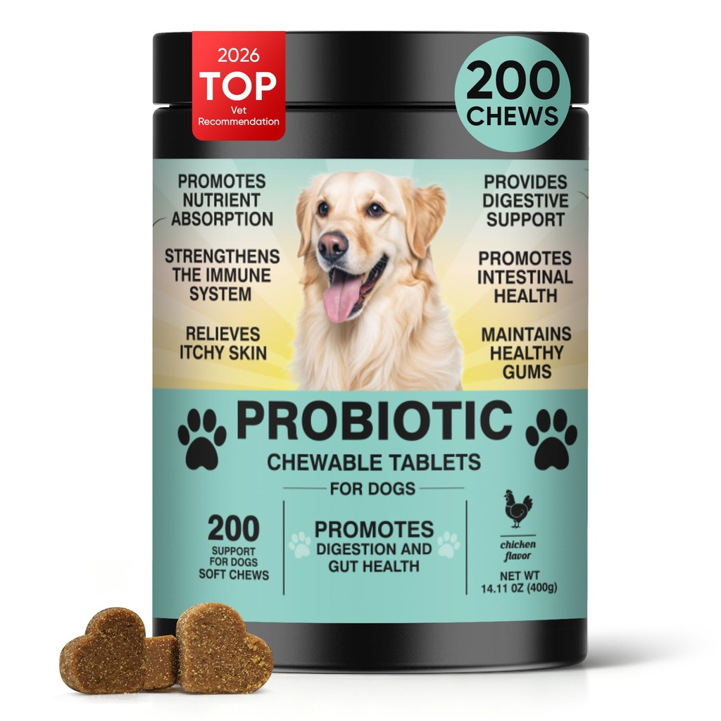 Probiotics for Dogs Gut Digestive Health Probiotic Chews for Dogs Digestive Enzymes Relieve Diarrhea Immunity Oral Problems Itching Constipation Prebiotics Dog Probiotics 200 Ct Chicken