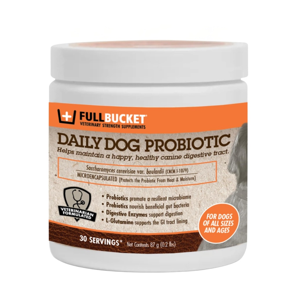 FullBucket Daily Dog Probiotic 30 Servings - Support Natural Digestion, Treat & Prevent Diarrhea - Probiotics, Prebiotics & Digestive Enzymes All in One Tasty Probiotic Powder for Dogs