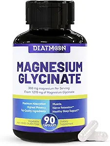 Magnezyum Glycinate Capsules 380 mg, Muscle, Heart, Nerve Support, 45 Sevings High Abors, Non-GMO & Gluten Free - 90 Counts