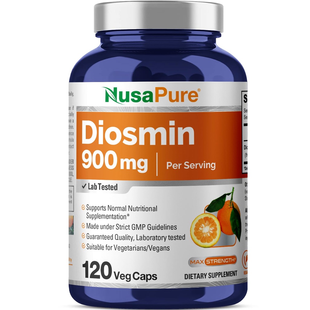 NusaPure Diosmin 900 mg başına 120 Veggie Caps (Non-GMO, Vegan)