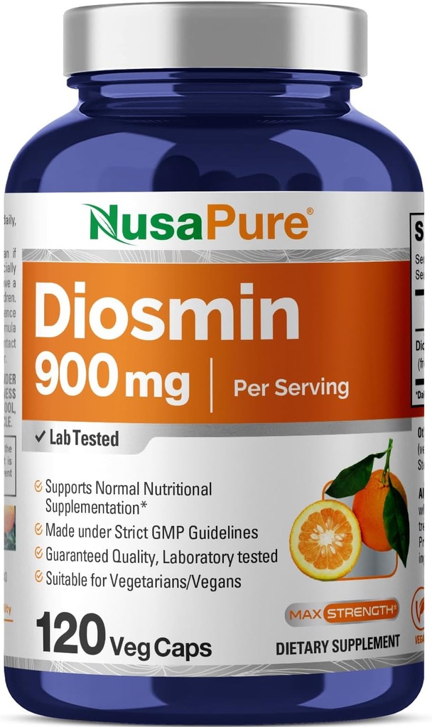 NusaPure Diosmin 900 mg başına 120 Veggie Caps (Non-GMO, Vegan)