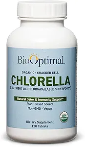 BioOptimal Organic Chlorella Tablets - Βιολογικά, Μη ΓΤΟ, Χωρίς Πρόσθετα ή Γέμισμα - 500mg Premium Quality Συμπλήρωμα διατροφής με Βιταμίνες, Ορυκτά, & Αντιοξειδωτικά (120 Tablets)