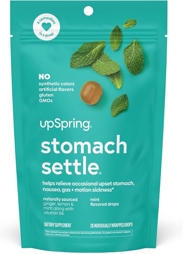 Occasional Nausea Relief/Upset Stomach ile Ginger, Lemon, Spearmint ve B6. Mint Flavor Drops, 28 Ct (Pazar May Vary)