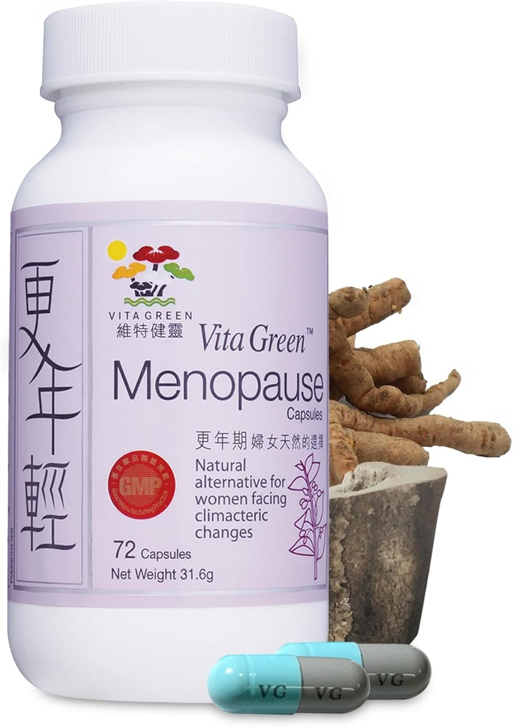 The Green Menopause Supplements for Women, Hot Flashes Menopause Relief, Menopausal Belirtiler, Hormonal Skin & Saç Durumu İyileşiyor, Uyku Yardımı, Gece Terleri, 100% Doğal - 72 Capsules