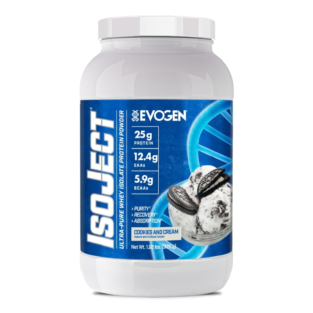 Evogen Isoject - Whey Protein Isolate | Ultra-Pure Whey Protein Powder with Ignitor Enzymes, BCAAs, and EAAs | Enhanced Absorption & Recovery | Cookies and Cream | 25 Servings