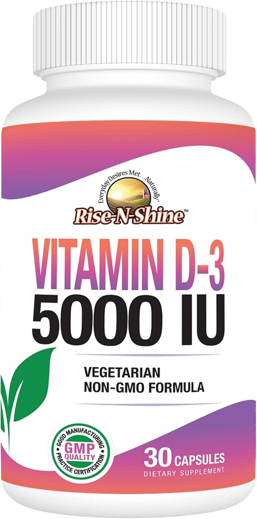 Rise-N-Shi Vitaminne D3 5000 I Supplements for Women & Men - Supports Immune Health - 30 Day Supply - 30 Sebze Capsules