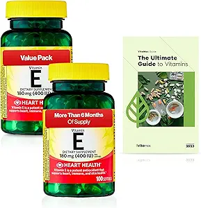Spring Valley Vitamin E Heart Health Diyetary Supplement Softgels, 180 mg (400 IU), 200 Kont, 2-Pack + Exclusive VitaMax Vitamin Rehberi (3 Madde)