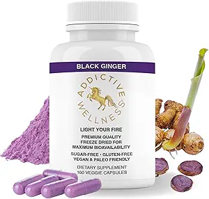 Addictive Wellness Black Ginger Capsules 450 mg, Kaempferia Parviflora Supplement to Support Energy, Metabolism, Endurance & Performans, Thai Black Ginger for Men, Vegan & Paleo, 100 Count