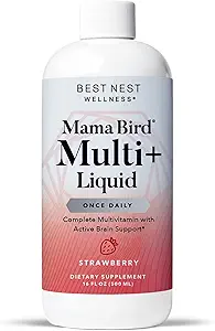En İyi Nest Wellness Mama Bird Sıvı Multi Plus - Beyin ve Enerji Desteği Medeniyetli Vitaminler için Sıvı Çokvitamin - Gentle Digestive Health Formula - Strawberry, 16 fl oz (60 hizmet)