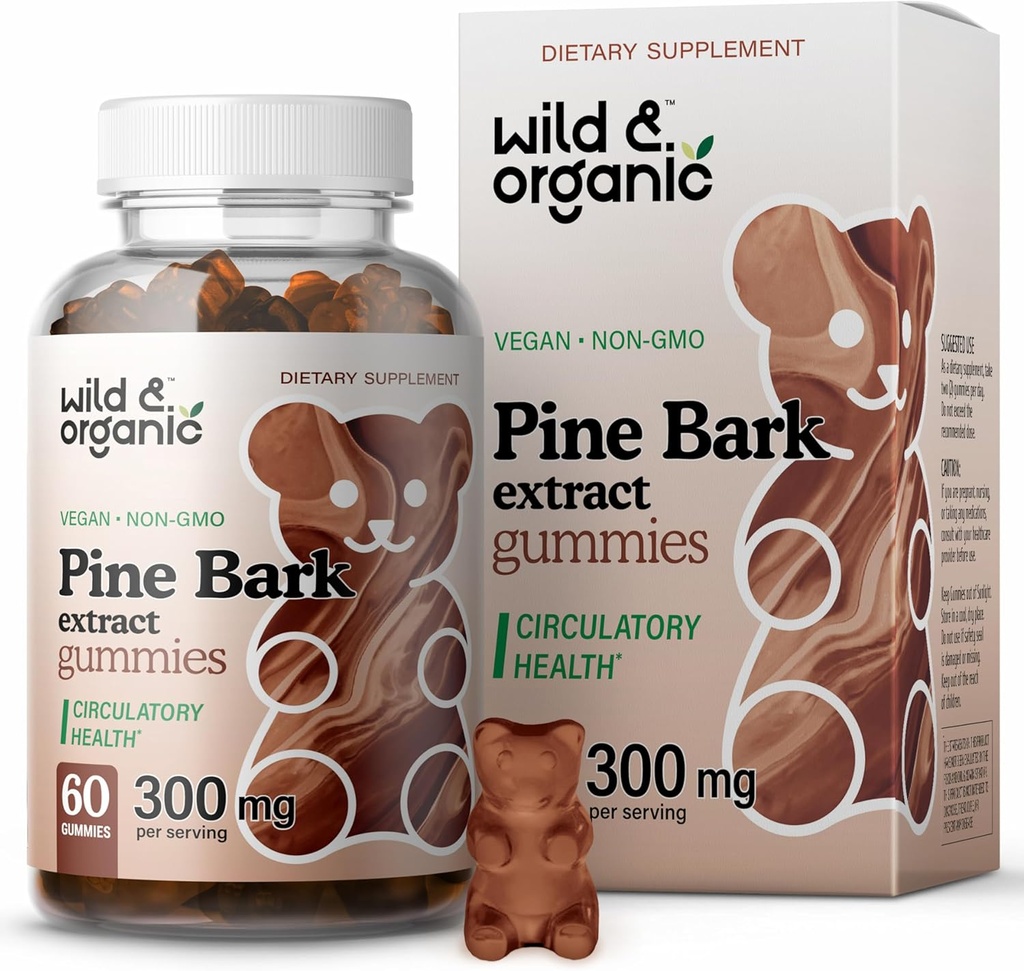 Wild & Organic Pine Bark Extract Gummies 300 mg - Antioksi Support w / French Maritime Pine Bark Tree - Pinus Pinaster Supplements - 60 Antioksit - Vegan, Non-GMOoksimmies - Vegan, Non-GMO-GMO-GMO