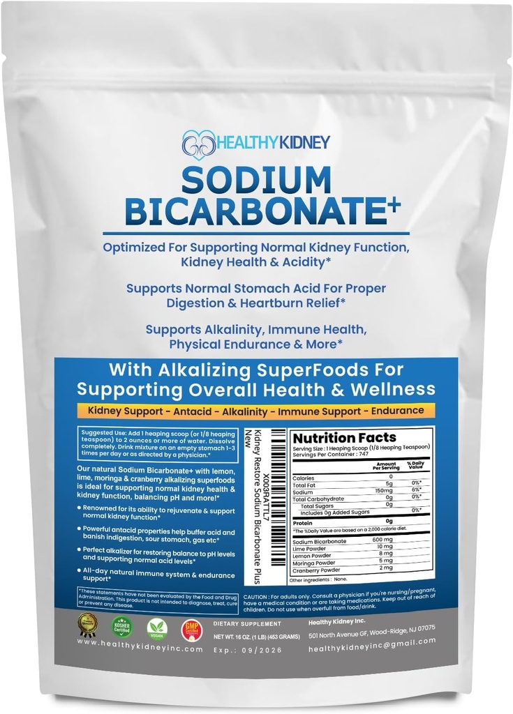 Organik, sodyum Bikarbonatiyone Supplement'u alkalinity için kullanın. Kidneys & Stomach Acid Neutralizer w/Alkaline Superfoods. Sodyum Bikarbonate Toz Kidney Immune Support Antacid Sports 1LB