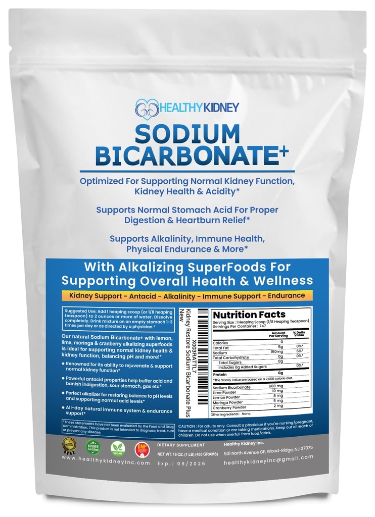 Organik, sodyum Bikarbonatiyone Supplement'u alkalinity için kullanın. Kidneys & Stomach Acid Neutralizer w/Alkaline Superfoods. Sodyum Bikarbonate Toz Kidney Immune Support Antacid Sports 1LB