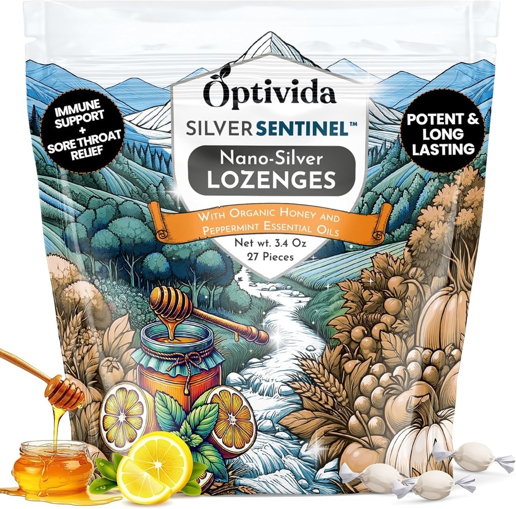 OPTIVIDA Health Colloidal Silver Lozenges with Honey & Lemon Oil (1 Pack) - Soothing Sore Throat Lozenges for Yetişkinler için Cough Relief & Fast-Acting Nano Silver Formula for Immune Support, 60 Ppm