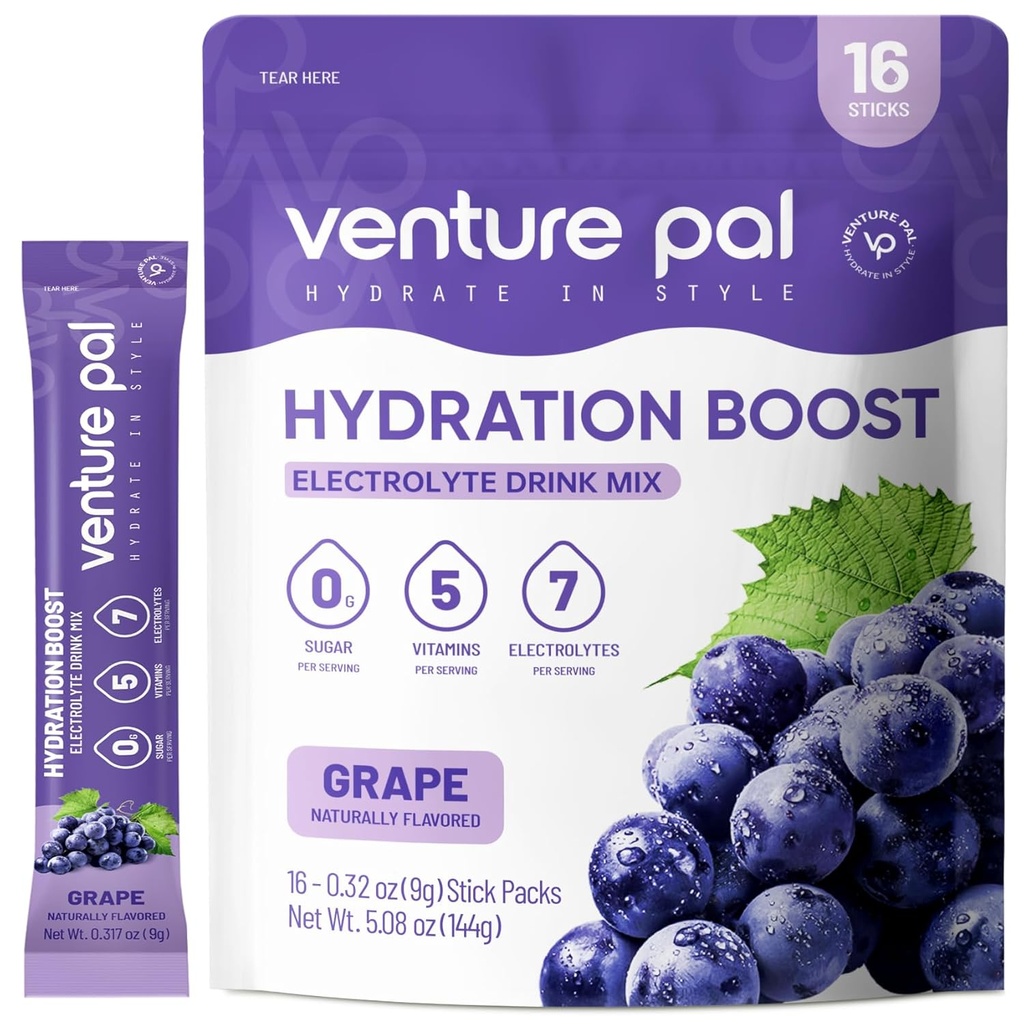 Venture Pal Sugar Free Electrolyte Toz Paketleri - Sıvı Günlük IV Hızlı Hydration & Parti Recovery için Mix | 5 Vitamin & 7 Elektrolytes / Keto Friendly | Non-GMO | sertifikalı Vegan | 16 Sticks
