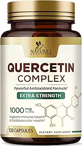 Quercetin Supplement 1000mg - Φυσική, Φυτική Βασιζόμενη Υποστήριξη για Ανοσοποιητικές, Κυτταρικές, Αναπνευστικές & Εποχιακές Αλλαγές - Επιπλέον Δύναμη Quercetin Dihydrate από Sophora Japonica - 120 Κάψουλες Veggie