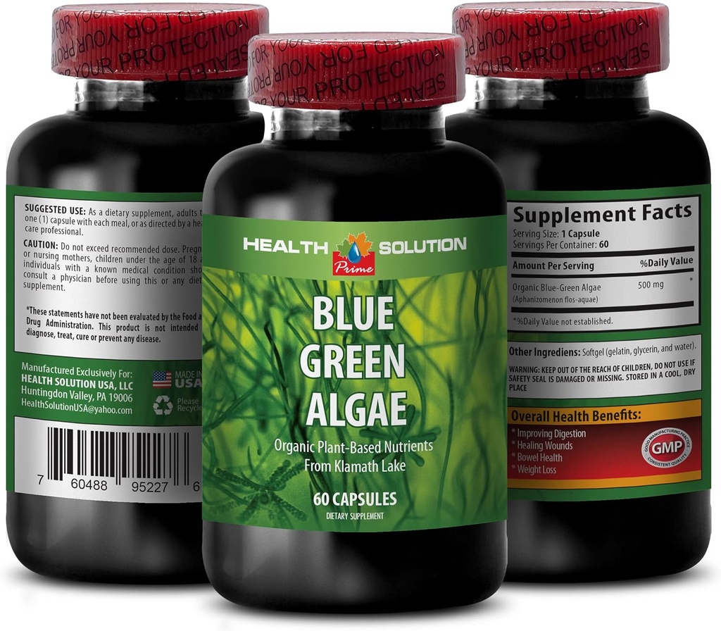 Blue Green Algae Superfood - Blue Green Algae - Blue Green Algae για Ανοσία - Klamath Shores Blue Green Algae, Συμπλήρωμα Διέγερσης, Συμπλήρωμα Ανοσολογικής Υποστήριξης, Blue Green Algae Powder, 1b 60 Caps