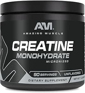 Amazing Muscle Micronized Creatine Monohydrate | 90 Servings | 5000 Mg per Serving | 1 Lb (454 Grams) | Ideal Pre & Post Workout Supplement | Unflavored (1 Pack, 1 Lb | Unflavored)