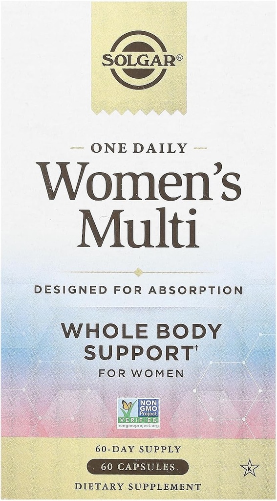 Solgar One Daily Women's Multi Whole Body Support Highly Absorbable Gecikmiş Kadınlar için Vitamin, Immune, Heart, Energy, Stress, Hair Skin Nails & Reproductive Health, 60 Hizmetler