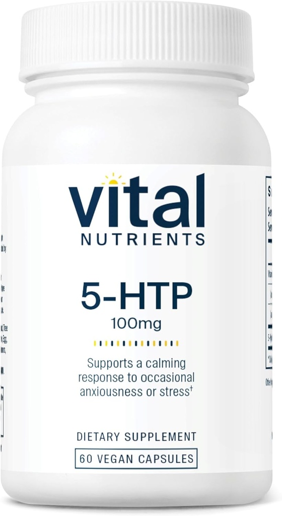 Vital Nutrients 5-HTP 100 mg (5-hidrxytryptophan) | Vegan Serotonin Destek Supplement* | Uyku ve Stres Desteği | 5HTP ve B6 | Gluten, Süt, Soy Free | Non-GMO | 60 Capsules