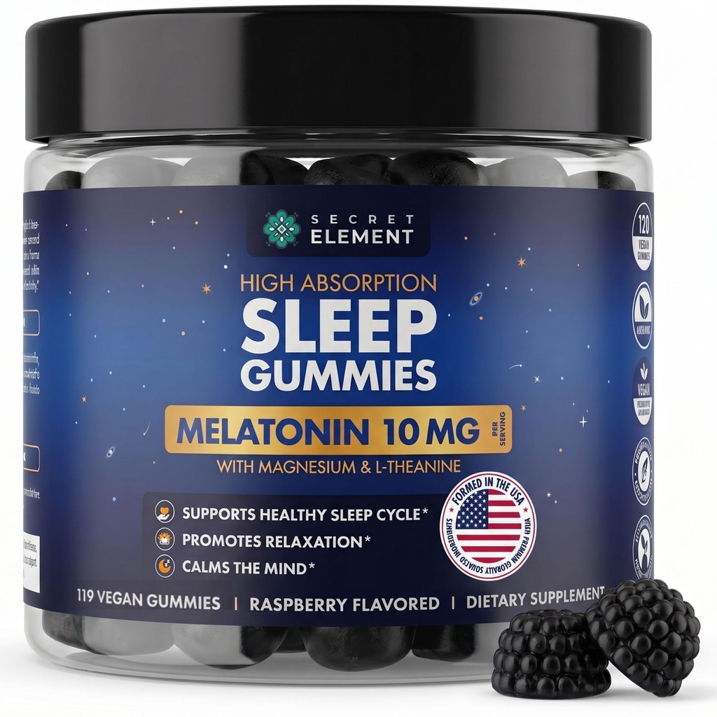Raspberry Gummies Melatonin 10mg, Magnesium & L-Theanine– Vegan, Non-GMO, Sugar Free