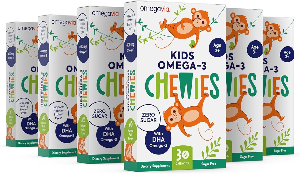 Omega 3 Gummies - Ultra-High DHA Chewable Gel Gummy - Çocuklar Beyin ve Göz Sağlığı - Şekersiz Doğal Meyve Flavor - Çocuklar Omega 3 Balık Yağı (6 Pack)