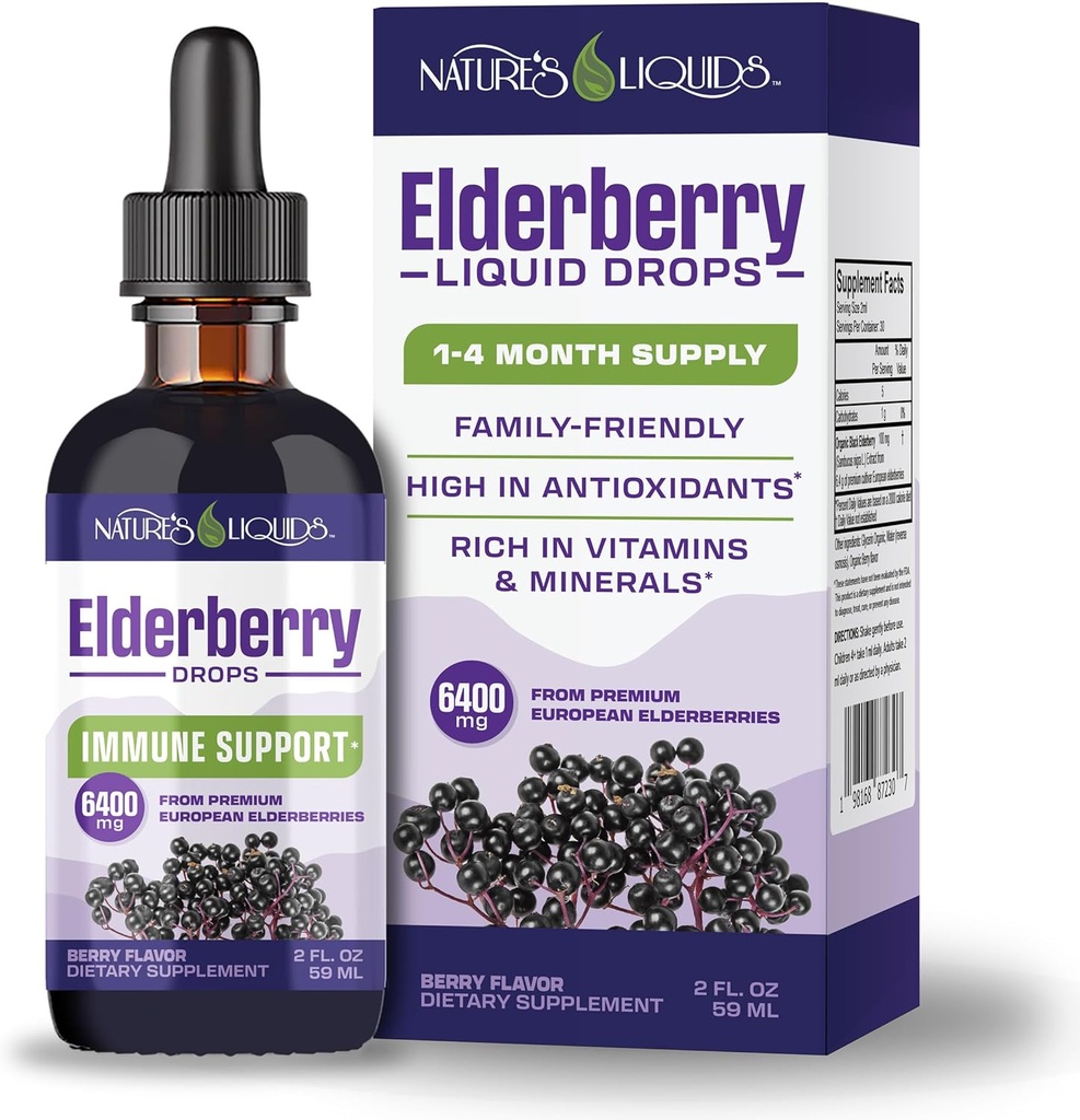 Nature's Liquids Organic Elder Syrup Sugar Free | Immune Support for Kids and Yetişkinler | 1 Equals 60 Elderberries (2 Fl Oz)