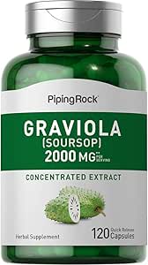 Piping Rock Graviola Soursop Capsules | 2000 mg | 120 Kont | Leaf Supplement | Interd Herbal Fruit Extract | Non-GMO, Gluten Free