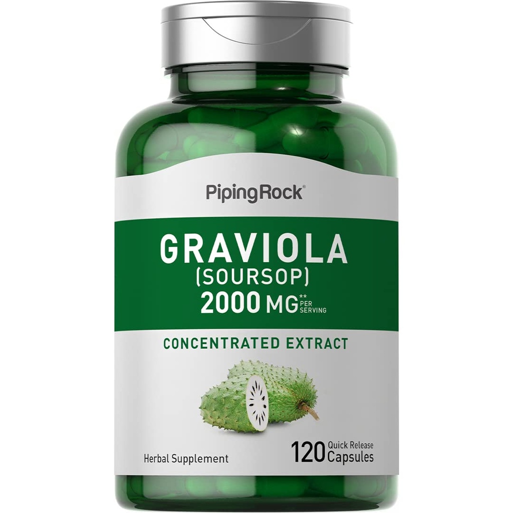 Piping Rock Graviola Soursop Capsules | 2000 mg | 120 Kont | Leaf Supplement | Interd Herbal Fruit Extract | Non-GMO, Gluten Free