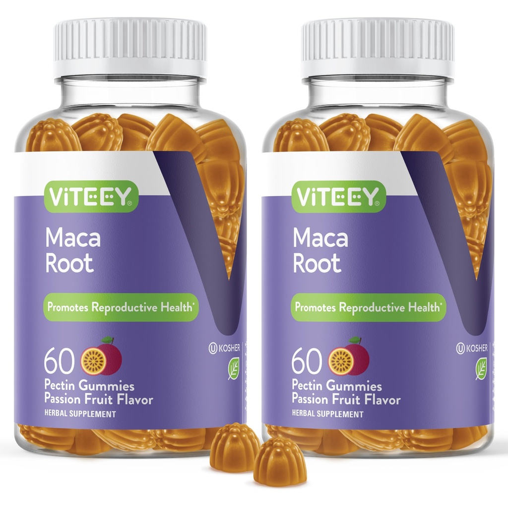 Viteey Black Maca Root Gummies - Drive, Passion & Energy Support - Μαύρο Maca Root για άνδρες & γυναίκες - Vegan, Gluten Free - 120 Count