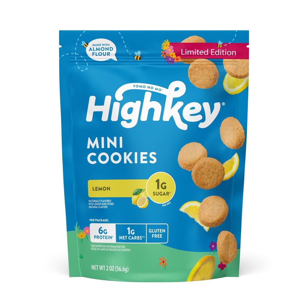 HighKey Lemon Mini Cookies - Low Sugar Snacks, Keto Friendly, Low Carb, Gluten Free, 6g Protein - Almond Flour Shortbread Sweet Treats with No Added Sugar - 2.0 Ounce (Pack of 3)