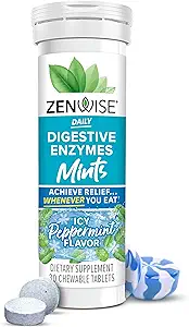 Zenwise Health Digestive Enzyme Breath Mints for Gut Health, ICY Peppermint Flavor - Bloating Relief & Gut Support - Multi Enzymes Digestion Supplement - 30 Chewable Tablet