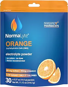 NormaLyte Oral Rehidrasyon Salts- POTS Sendromu belirtilerinin diyet yönetimi - 1 Pouches - 30 Sticks (Yields 500mL per Pack)-Orange| Enerji Supplements, Pyum Tamam, De Recoveryhidrasyon