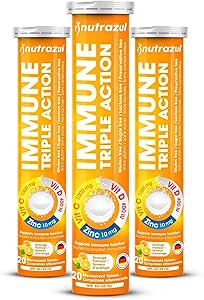 fındık Immune Triple Action Effervescent Tablet-1000 mg C, Vitamin D, çinko I Orange 20's (Pack of 3) I Gluten Free, Sugar Free, Lactose Free & Preservative Free I Keeps Immune Function