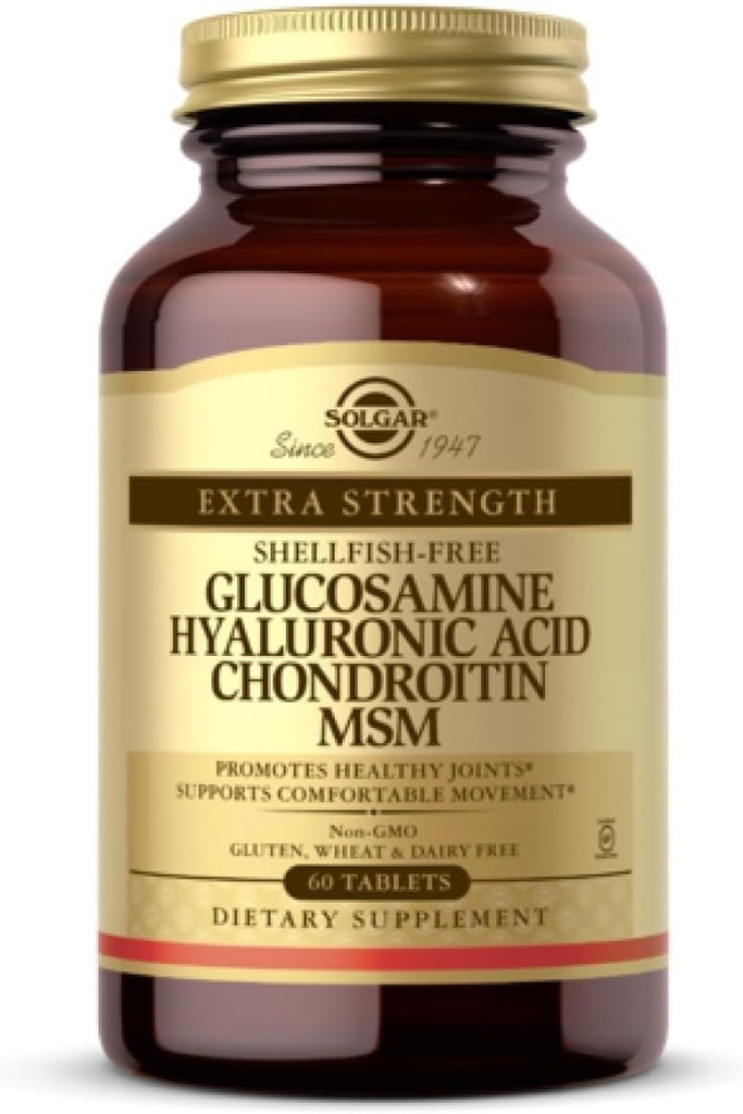 Solgar Glucosamine Hyaluronic Acid Chondroitin MSM (Shellfish-Free), 60 Tablet - Ortak Destek ve Oda - Destekler Aktif Yaşam Tarzı - Gluten Ücretsiz, Süt - 20 Hizmetler