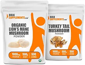 BulkSupplements Organic Lion's Mane Mushroom Extract + Türkiye Tail Mushroom Extract Sche