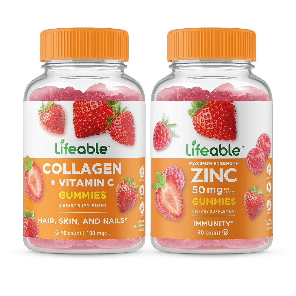 Lifeable Collagen & Vitamin C + çinko 50 mg, Gummies Sche - Great Tasting, Vitamin Supplement, Gluten Free, GMO Free, Chewable Gummy