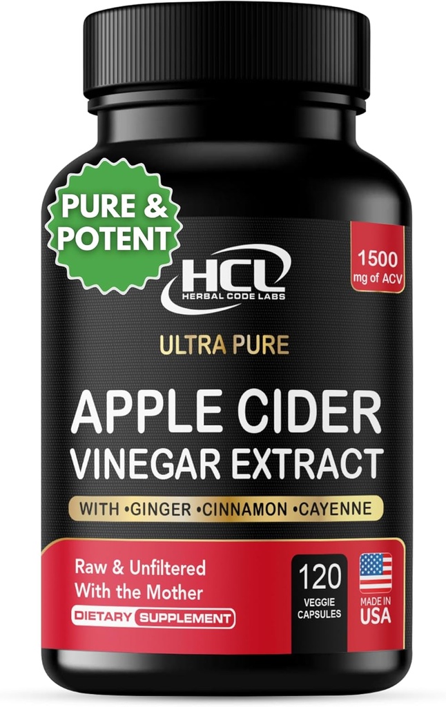 Apple Cider Vinegar Capsules 1500 mg Extract with The Mother - Extra Strength Raw Apple Cider Pills w Ginger Cayenne Cinnamon - Natural Detox Potent Digestion Cleansing System ACVV Tamam Tamam Tamam Tamam