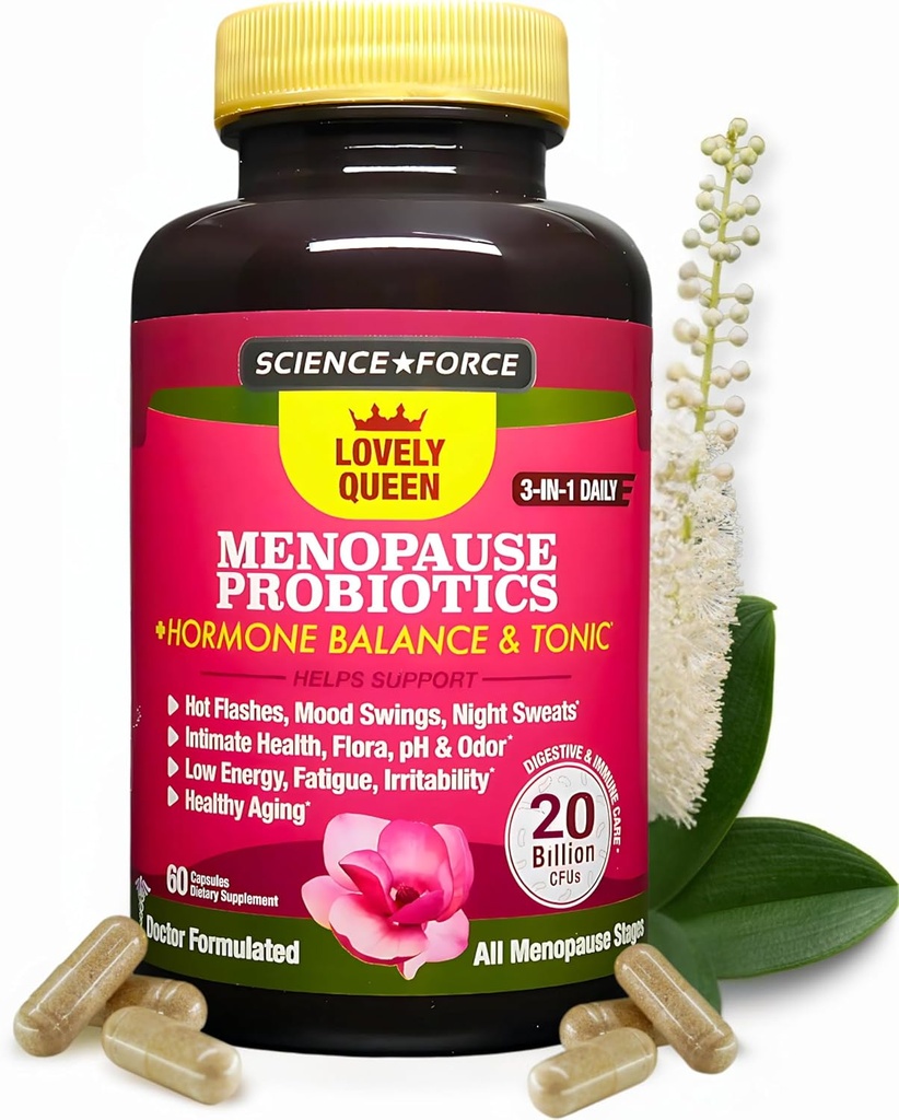 Lovely Menopause Supplement + Hormon Denge + Kilo Yönetimi, Hot Flashes, Mood Swings, Vaginal Health & Kuruness | Black Cohosh, Dong Quai, Ashwagandha + Probiyotiks, Kadın Tamam, 60 ct