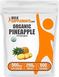 BulkSupplements.com Organic Pineapple Powder - Pineapple Fruit Powder, for Flavoring & Smoothies - Unsweetened & Gluten Free, 500mg per Serving, 250g (8.8 oz) (Pack of 1)