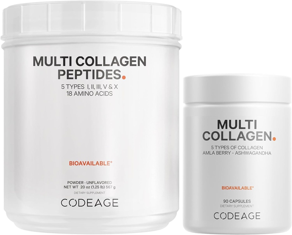Kodaj Multi Collagen Protein Capsules & Multi Collagen Protein Toz Paketi | Multi Collagen Pills, Collagen Tip I, II, II, V & X, 90 | Kont Multi Collagen, - Pure, Hydrolyzed, 20 ozz