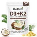 Aeteon Vitamin D3 K2 10,000 IU, K2 MK-7 200 mcg, Virgin Coconut Oil, 2-in-1 Replenish Formula, Supports in Calcium Absorption, Easy to Swallow, Non-GMO, Gluten Free, 300 Capsules