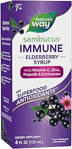 Nature's Way Sambucus Elderberry Immune Syrup, Elderberry extract Vitamin C and Zinc with Propolis & Echinacea for Immune Support*, Gluten Free, Vegetarian, 4 Fl Oz