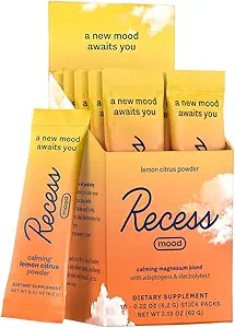 Recess Mood Powder, Calming Magnesium L-Θρεονικό μείγμα με το πάθος λουλούδι, L-Θεανίνη, ηλεκτρολύτες, Μαγνήσιο Calm support powder Supplement - Λεμονί Citrus Pack of 10